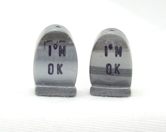 Tombstone Beads - I'M OK - Handmade Halloween Bead Headstone from Polymer Clay - Marbled