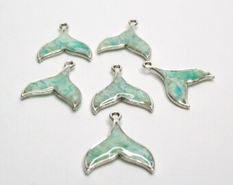 Polymer Clay Filled Stainless Steel Open Bezel Whale Tail Charm