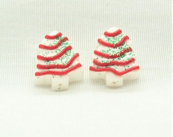 Polymer Clay Little Debbie Christmas Tree Cake Beads Smaller - with Hole from Top to Bottom
