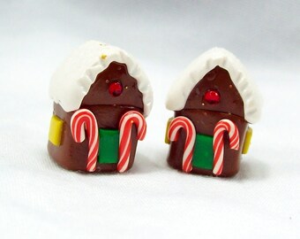 Gingerbread House Beads Handmade from Polymer Clay - Sold in Pairs