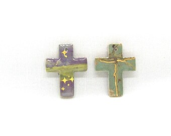 REVERSIBLE Jewelry Component Charms -  Polymer Clay Base with Washi Tape Pattern -  Crosses