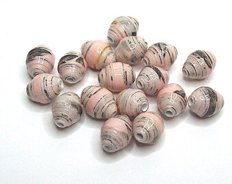 Paper Tube Beads Handmade Pink and Black