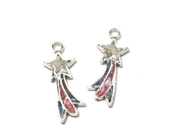 Patriotic Shooting Star Jewelry Component Charms -  Polymer Clay in a Stainless Steel Bezel