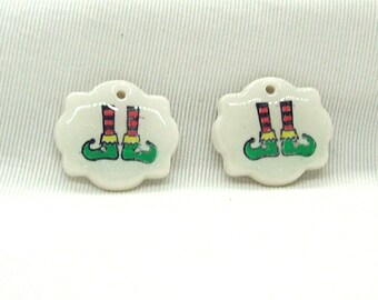 Christmas Elf Feet and Striped Stockings Polymer Clay Components