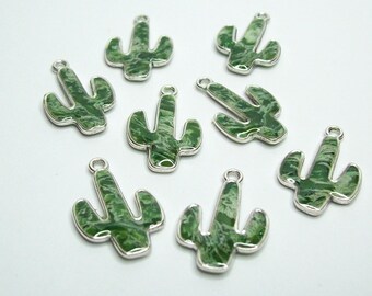 Polymer Clay Filled Stainless Steel Open Bezel Cactus Charm