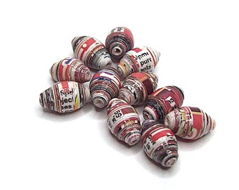 Paper Tube Beads Handmade Red Black and White