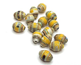 Paper Tube Beads Handmade Yellow and Black