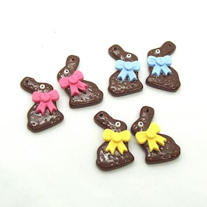 Easter Bunny Handmade Polymer Clay Beads Components Milk Chocolate Bunny with Bow Earring Jewelry Supplies