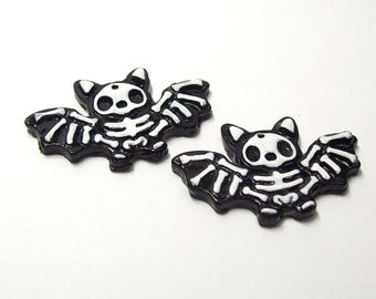 Bat Skeleton Halloween Charms, Components, Beads Handmade from Polymer Clay