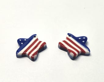 Patriotic Star Jewelry Component Charms -  Polymer Clay