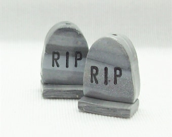 Tombstone Beads - Handmade Halloween Bead Headstone from Polymer Clay - Marbled