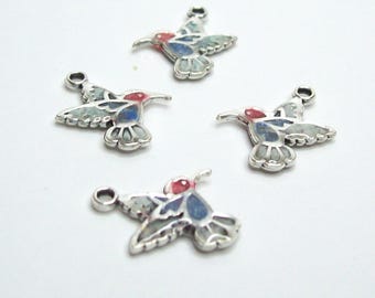 Polymer Clay Filled Stainless Steel Open Bezel Hummingbird Charm