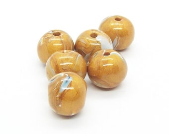 Handmade Polymer Clay Round Beads  Marbled with Metallic Gold,  Loose Beads for DIY Jewelry Makers  Artisan