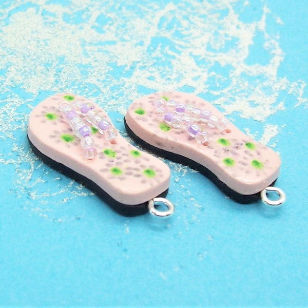 Flip Flop Charms Handmade from Polymer Clay and Decorated with Seed Beads DIY Summer Earrings Vacation Resort