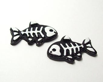 Fish Skeleton Halloween Charms, Components, Beads Handmade from Polymer Clay