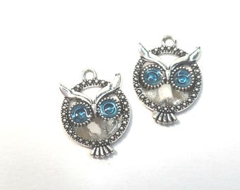 Jewelry Component Charms, Owl Beads for Earrings, Polymer Clay in Open Bezel, Sold in Pairs