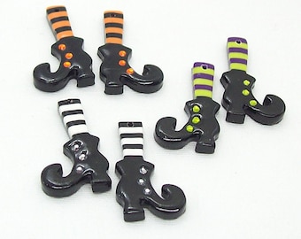 Halloween Witch's Curled Toe Shoe Boots and Striped Leg Beads Charms Jewelry Components Supplies Scary Cute DIY Earring Findings