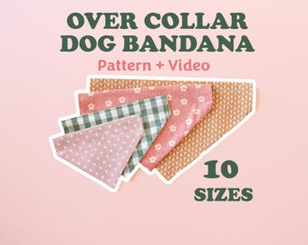 首輪にかける犬用バンダナの縫い方、リバーシブルバンダナ、PDF形式の簡単縫い方、ペット用アクセサリーDIY、犬服の型紙