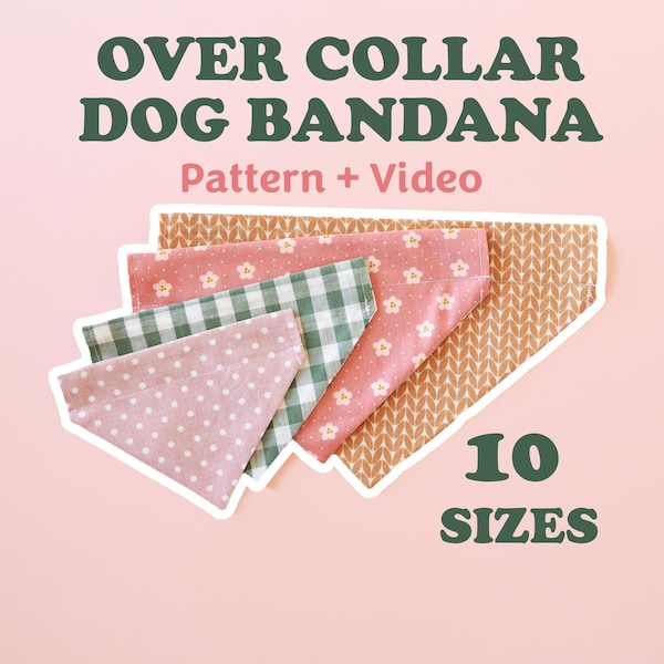Mönster för hundbandana över halsbandet, vändbar bandana, PDF enkelt sömnadsmönster, gör-det-själv-tillbehör till husdjur, mall för hundkläder