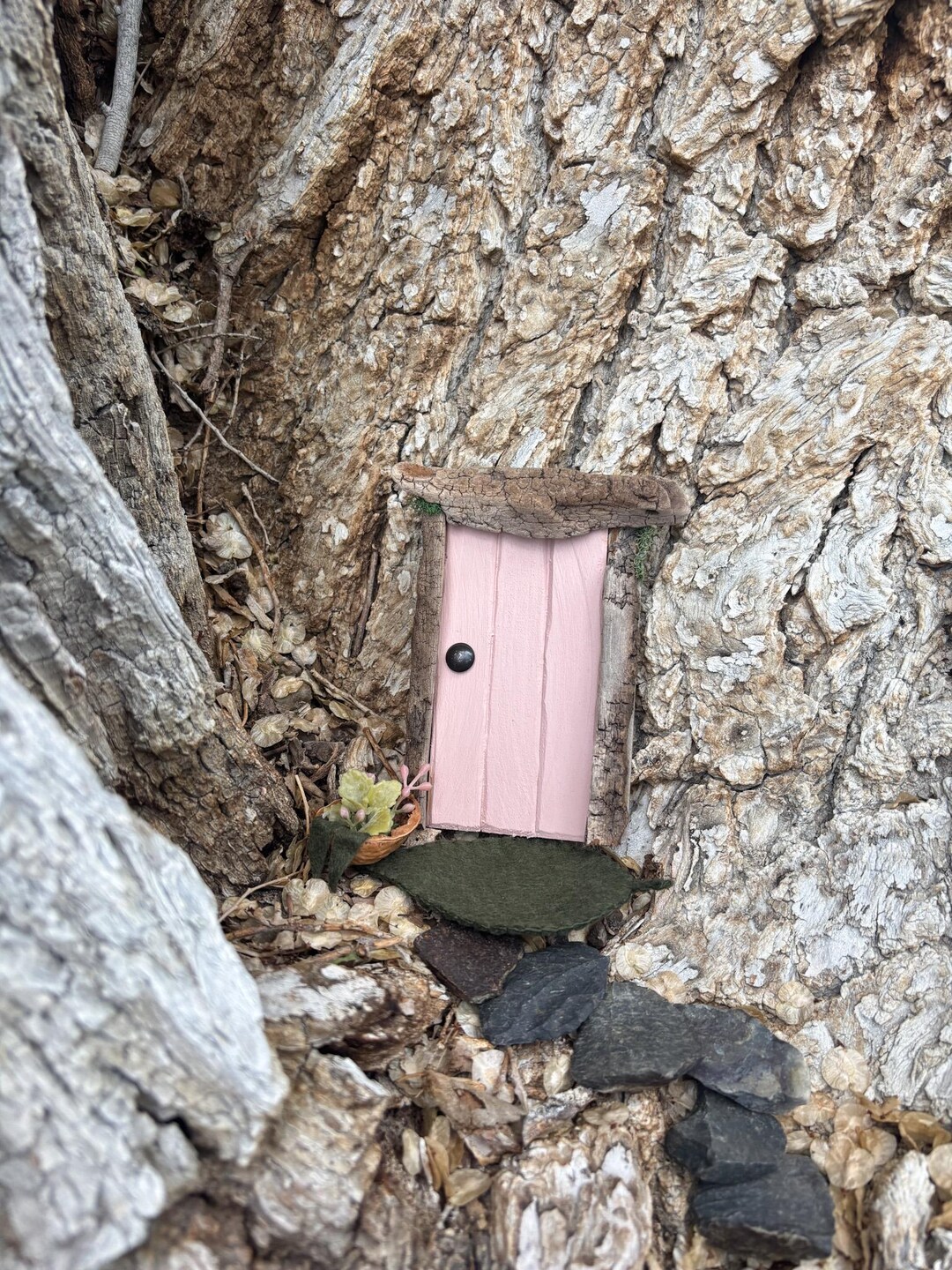 Pink Fairy Door Kit: Walnut Planter, Felt Mat - Garden Decor - Etsy