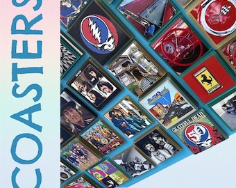 Handmade Custom Glass Photo Coasters: Favorite Sports Team, Rock Band or Album Cover. Personalized Image Coaster Set of 4