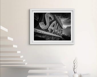 Vintage/Sahara/Casino Sign/ Photograph/Las Vegas/Art/Interiors/Home Decor/Black and White/Travel Photography/Rat Pack/ Famous Building