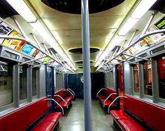 NYC Subway Car Photograph: Ruby Red Interior, New York City Art Print (8x10)