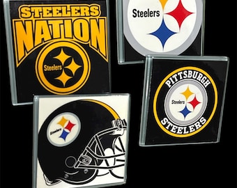 Handmade Pittsburgh Steelers Coaster Set | Glass NFL Coasters | Football Fan Gift | Game Day Decor | Man Cave Accessories
