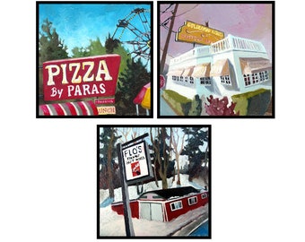 Set of 3 Roadtrip Magnets- York, Maine (Pizza by Paras, Flo's Hot Dogs, Goldenrod Kisses) route 1 - summer vacation york beach maine