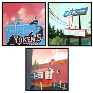 Set of 3 Roadtrip Magnets Portsmouth, NH Yoken's, Gilley's Hot Dogs, Bowl-o-Rama bowling alley new hampshire Route 1 New Hampshire image 1