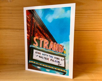 Strand Theater greeting card - Dover New Hampshire - old movie theater - neon sign - summer landscape - The Strand Theater - cityscape