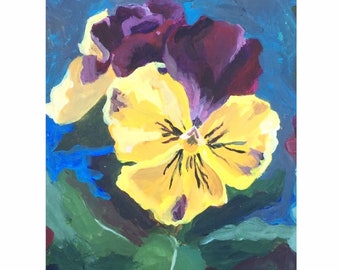 Original Acrylic Painting Pansy - 7 inch by 5 inch - acrylic on paper - floral painting