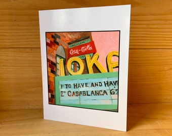 Ioka Theater Greeting Card - movie marquee - new hampshire - pink and aqua artwork - retro - neon sign - Exeter New Hampshire Scene Painting