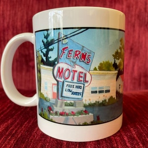 Ferns Motel Coffee Mug Painting of Ferns by Daisy Adams Saugus Massachusetts Souvenir Road Trip Art on a Mug image 1