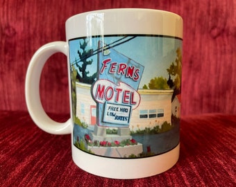 Fern’s Motel Coffee Mug - Painting of “Fern’s” by Daisy Adams - Saugus Massachusetts Souvenir Road Trip Art on a Mug