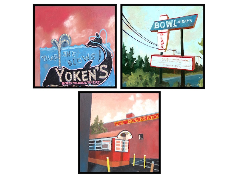 Set of 3 Roadtrip Magnets Portsmouth, NH Yoken's, Gilley's Hot Dogs, Bowl-o-Rama bowling alley new hampshire Route 1 New Hampshire image 1