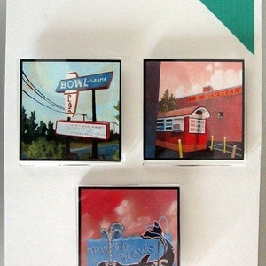 Set of 3 Roadtrip Magnets Portsmouth, NH Yoken's, Gilley's Hot Dogs, Bowl-o-Rama bowling alley new hampshire Route 1 New Hampshire image 4