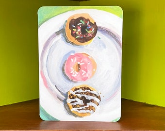 Donut Trio Blank Greeting Card with Art by Daisy Adams - Sprinkle Donut - Pink Donut - Maine Artist