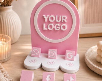 Custom Social Media Stand | Personalized Business Sign | Instagram Display | QR Code Sign | Small Business Counter Sign | 3D Printed Stand