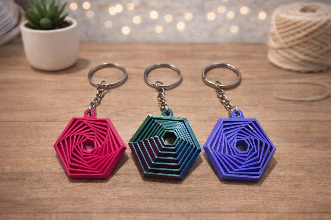 Geometric Fidget Keychain | Hypnotic 3D Printed Keychain | Stress ...