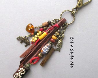Handmade Beaded Tassel Purse Charm: Boho Ethnic Bag Charm