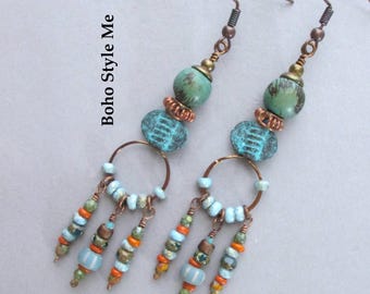 Handcrafted Rustic Earthy Beaded Earrings: Original Handmade Boho Style Dangle Earrings