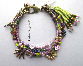 Boho Beaded Bracelet: Handmade Artisan Jewelry with Gemstones & Fairy Charm, Boho Style Me