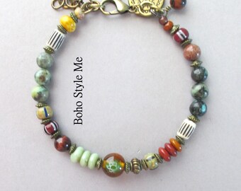 Handmade Woodland Beaded Bracelet, Nature Inspired, Natural Earthy Colors, Boho Style Me