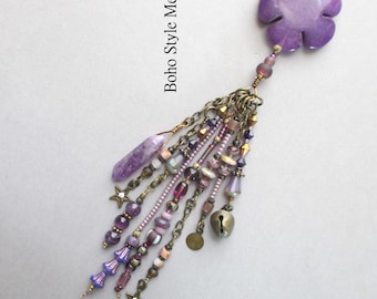 Handmade Purse Charm, Beaded Amethyst Bag Tassel, Boho Style Me Bohemian Jewelry