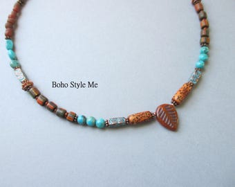 Handmade Turquoise Beaded Layering Choker Necklace: Santa Fe Spirit, Boho Style Me