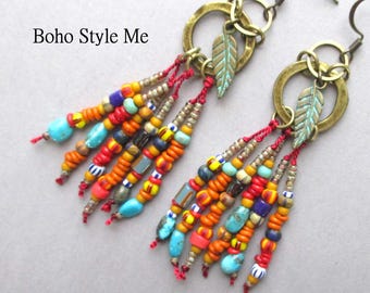 Hand Knotted Colorful Beaded Bohemian Earrings, Unique Handmade Earrings, Boho Style Me