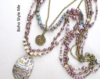 Unique Colorful Artisan Necklace, Multi Strand Beaded Pendant Necklace, Original Art, Boho Style Me
