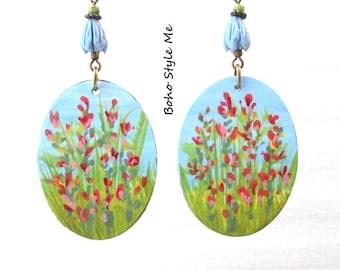 Wildflower Field | Hand-Painted Brass Earrings l Boho Style Me