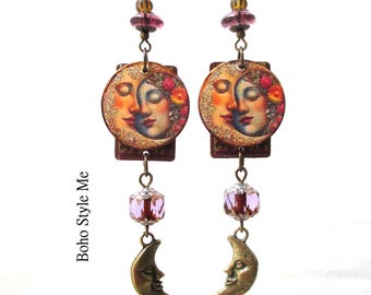 Sister Moon, Handmade Modern Hippie Statement Earrings, Artisan Jewelry, Boho Style Me